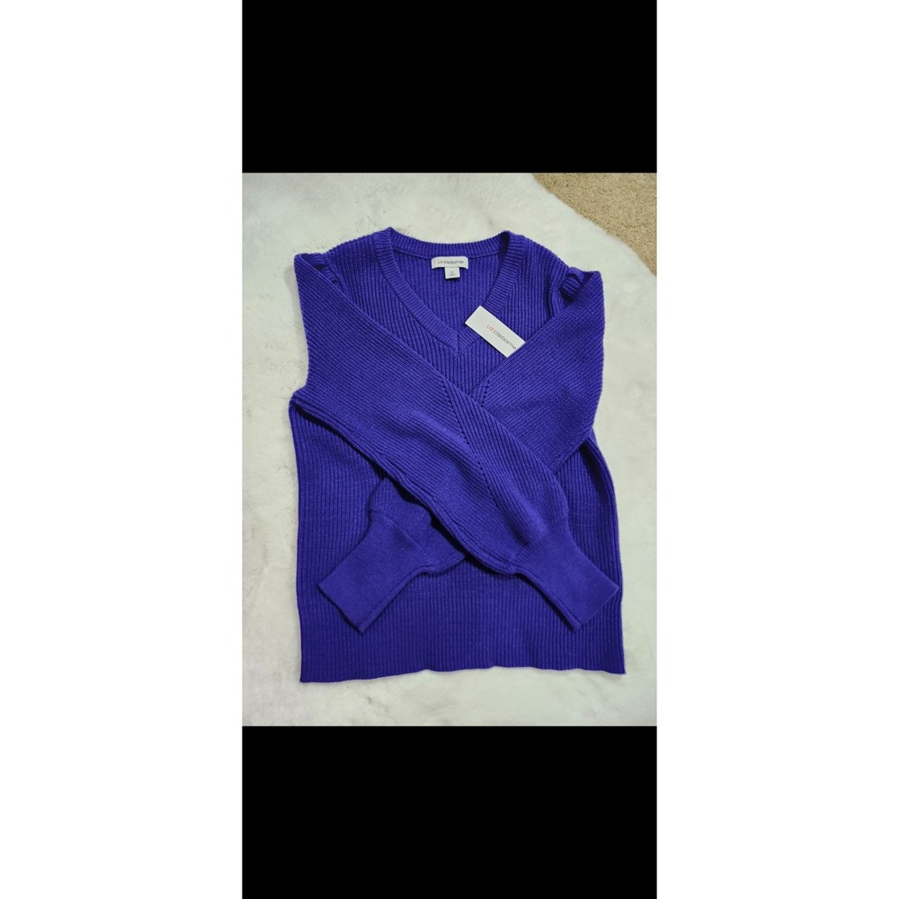 Liz Claiborne knitted Sweater M new v neck long sleeve bright violet